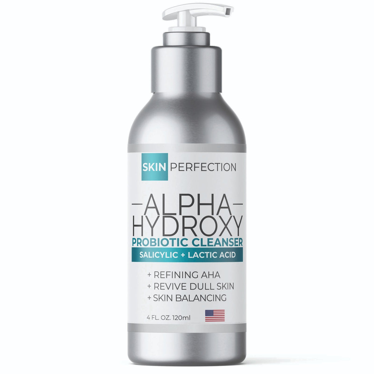 Alpha Hydroxy Acid Facial Cleanser with Salicylic & Lactic Acid - 4 oz - Refining Gel for Normal to Oily Skin