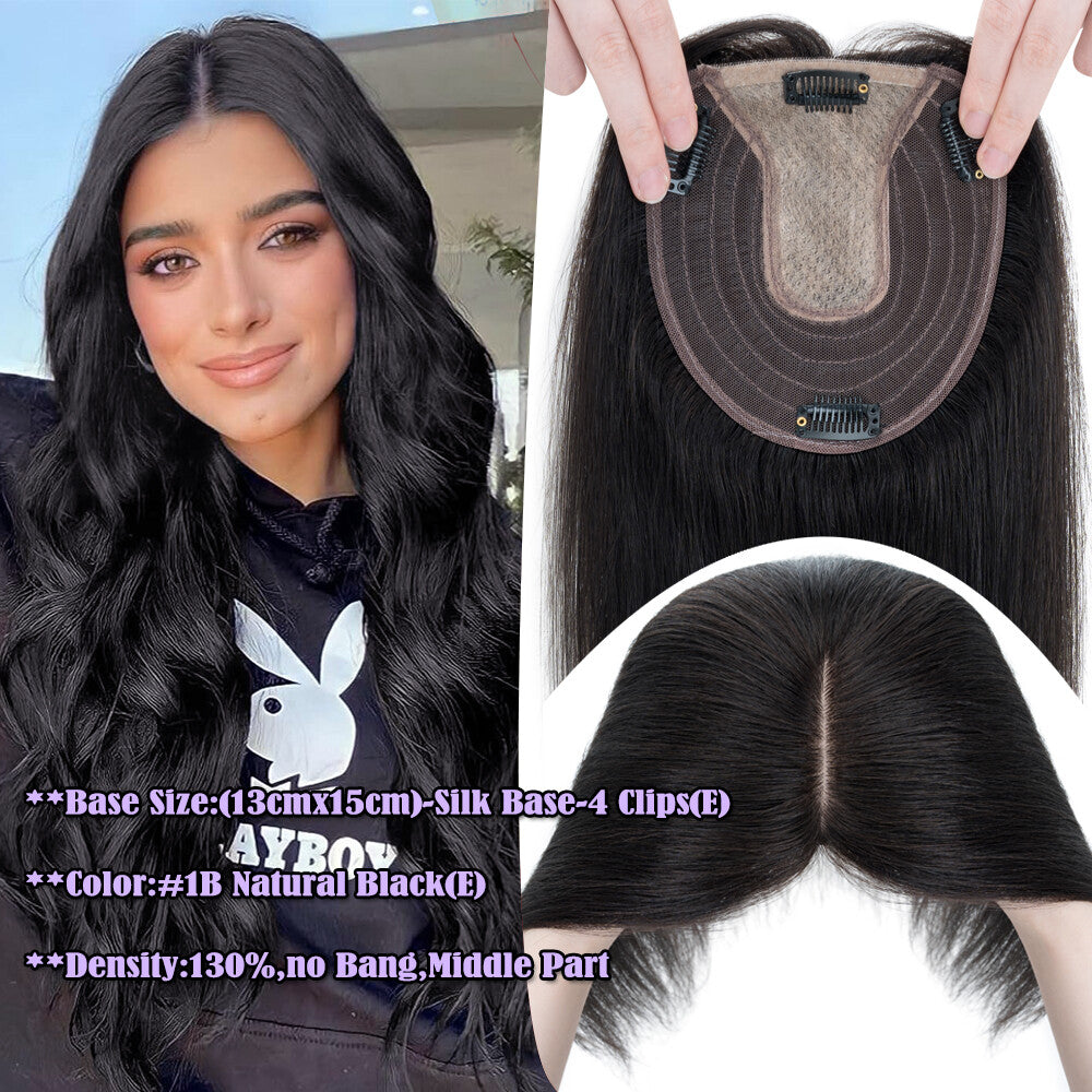 Remy Human Hair Clip-In Topper for Women - Silk Mono Base, Multiple Lengths & Colors