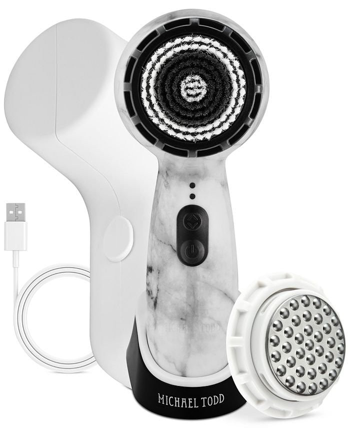 Skin Cleansing Brush System with Antimicrobial Head - White Marble