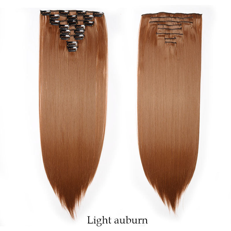 Clip-In Hair Extensions Full Head Ombre Highlight Synthetic Thick Hair 8-24 Inches