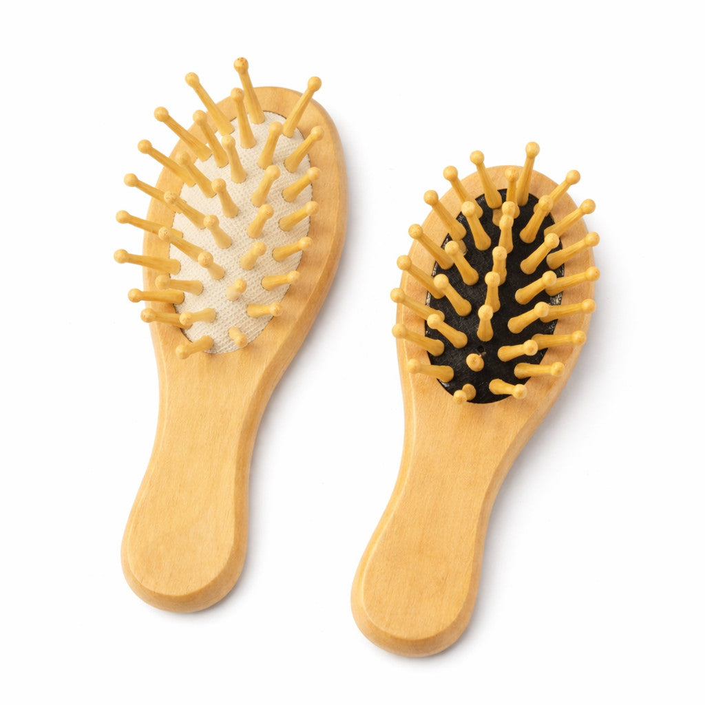 Mini Bamboo Hair Brushes 2-Pack Travel Detangling & Scalp Massage Tools
