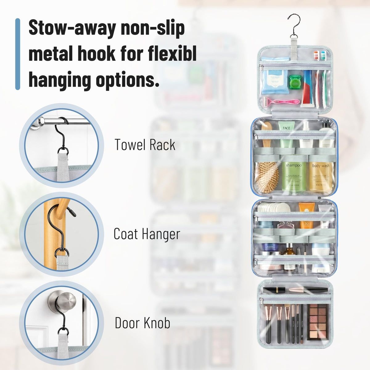 Travel Toiletry Bag Organizer Water-Resistant Hanging Cosmetic Case