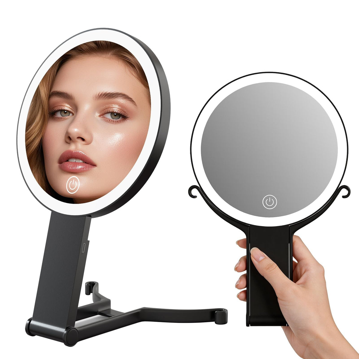 Double Sided Makeup Mirror with 40X Magnification and 3 Color LED Lights - Portable Handheld Mirror