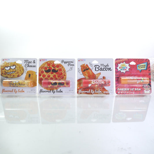 Flavored Lip Balm Set - Pizza, Mac & Cheese, Bacon, Surprise Flavors - 4 Pack