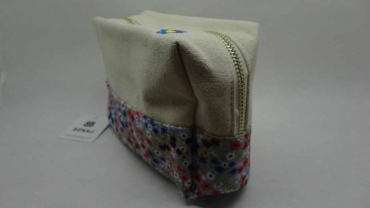 Small Canvas Makeup Pouch Daisy Floral Cosmetic Bag Travel Storage