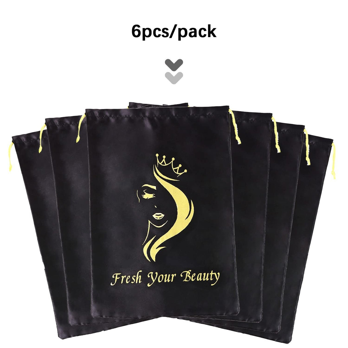 Silk Satin Hair Extension & Wig Storage Bags with Drawstring - 6 Pack