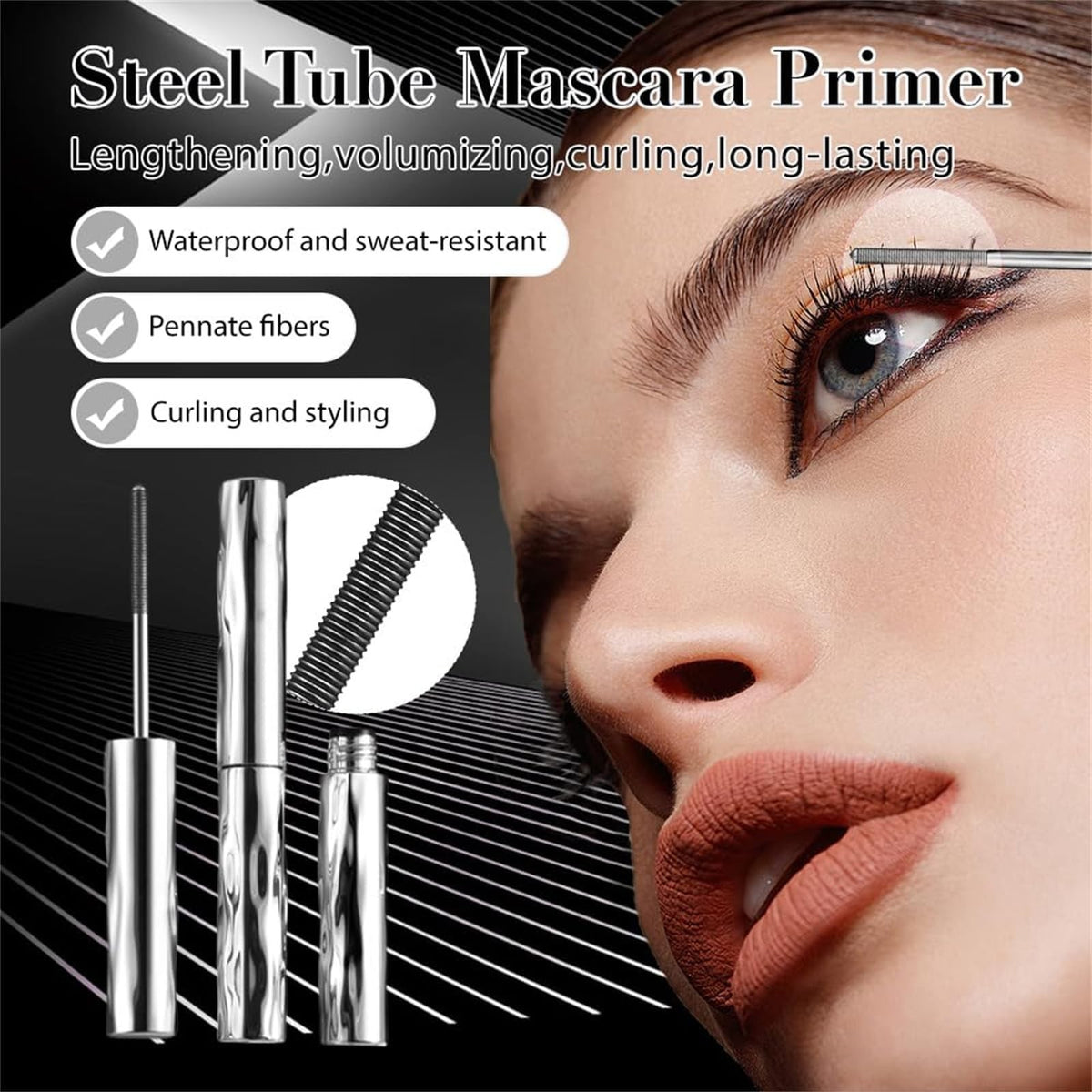 Waterproof Metal Eyelash Curler Tool with Precision Brush - 2 Pack