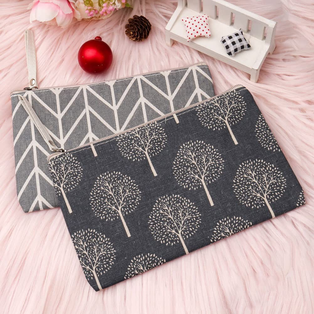 2 Pack Canvas Cosmetic Bags - Travel Makeup Organizer Pouches