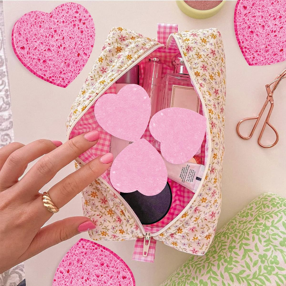 Natural Cellulose Facial Sponges - Heart Shape 50 Count for Cleansing & Exfoliating