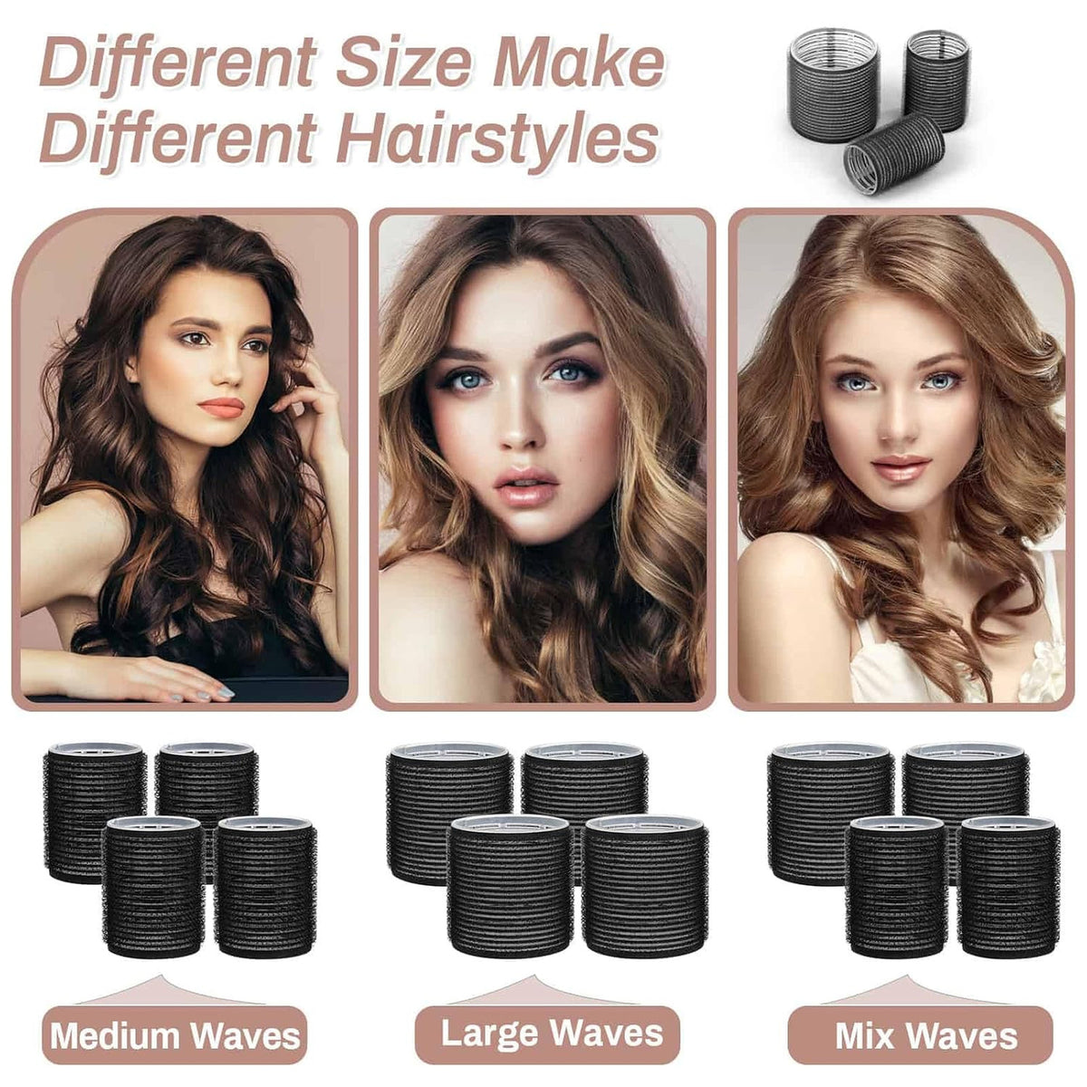 Self Grip Hair Curlers Set with 8 Large & Jumbo Sizes, 8 Clips for Long Hair