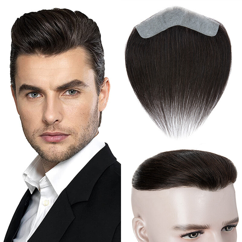 Men's Receding Hairline Toupee with Human Hair & Skin PU Base