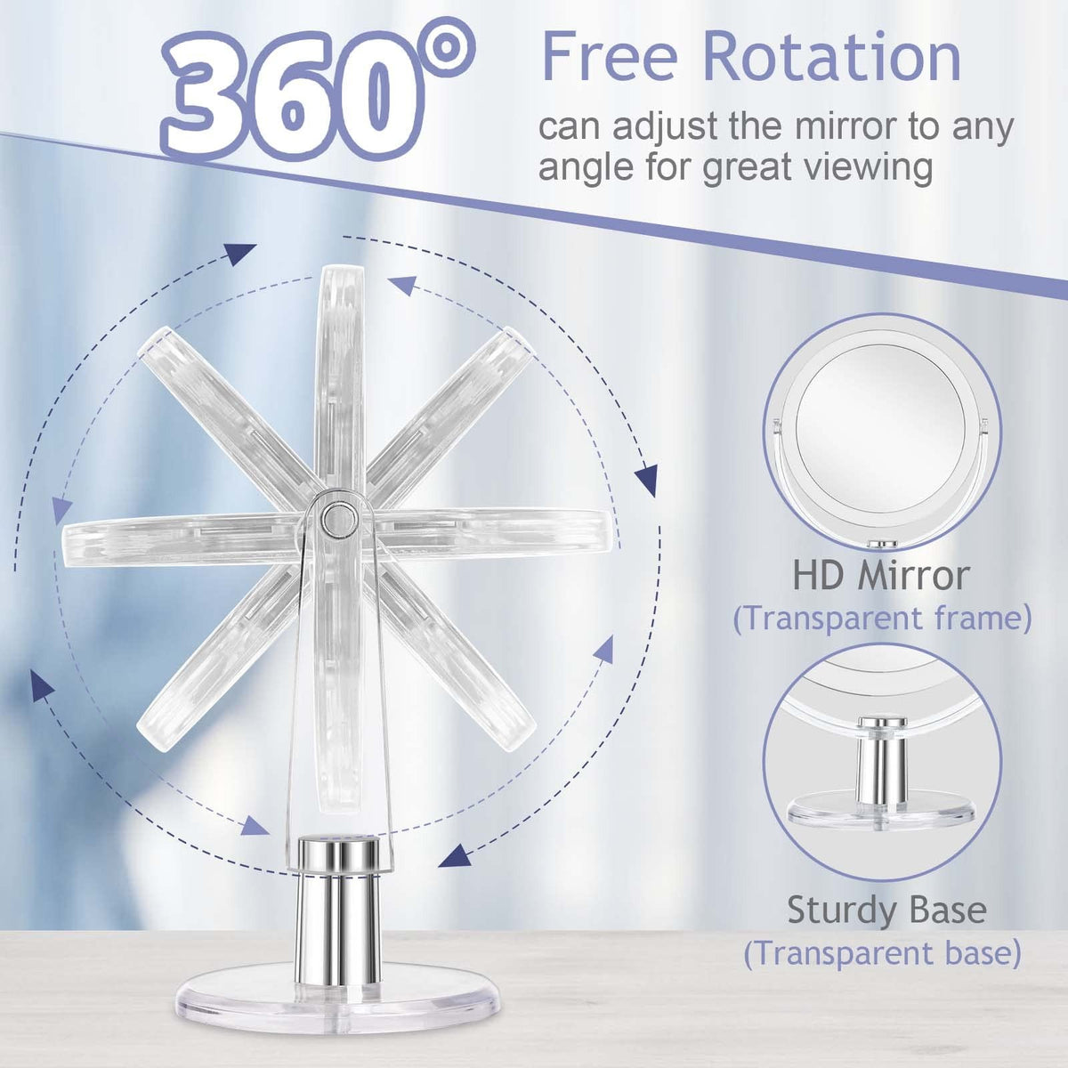 Double-Sided Makeup Mirror with 1X 15X Magnification, 360° Swivel, Portable 6.25"