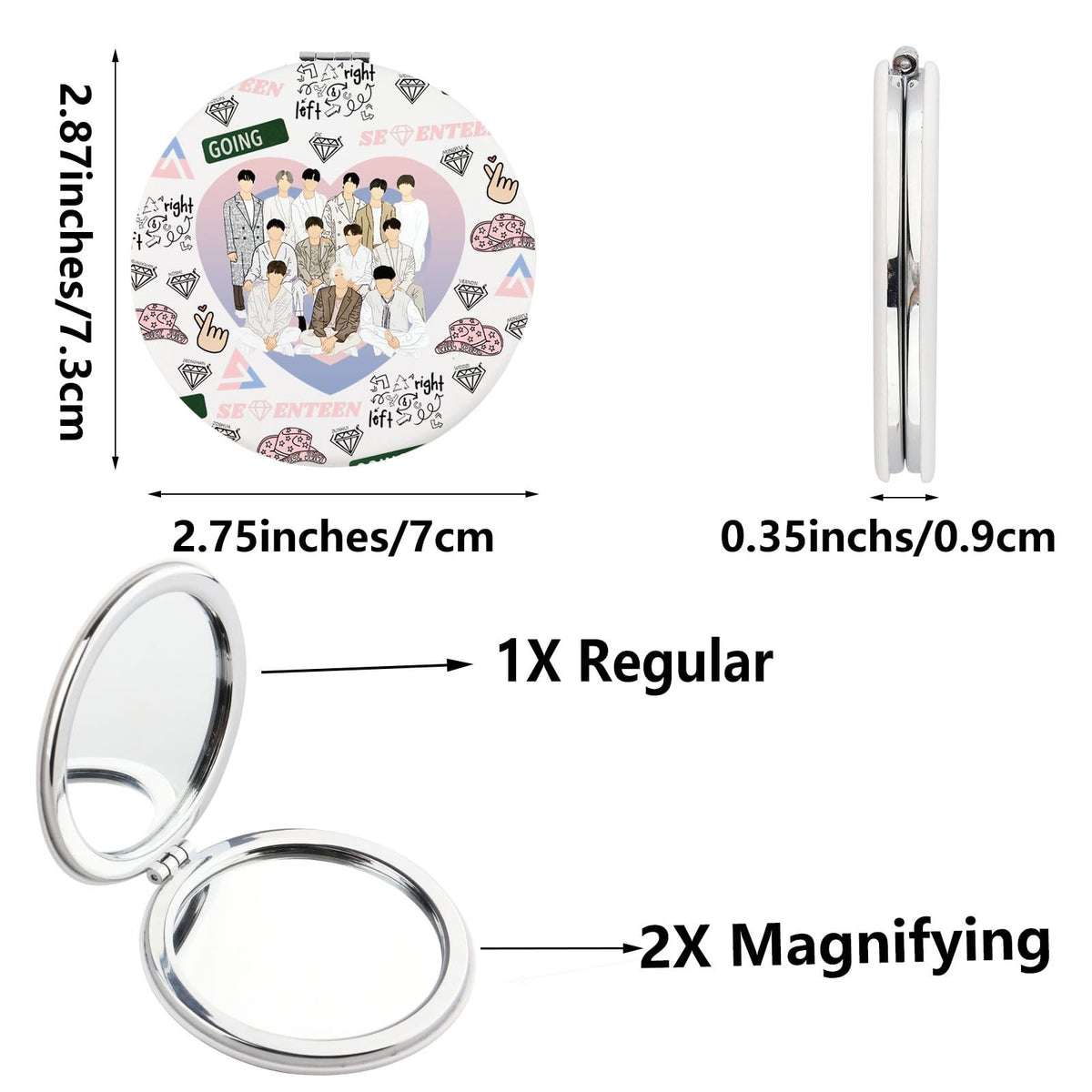 Portable Compact Makeup Mirror with 2x Magnification - Pocket Size, Foldable, Gift-ready