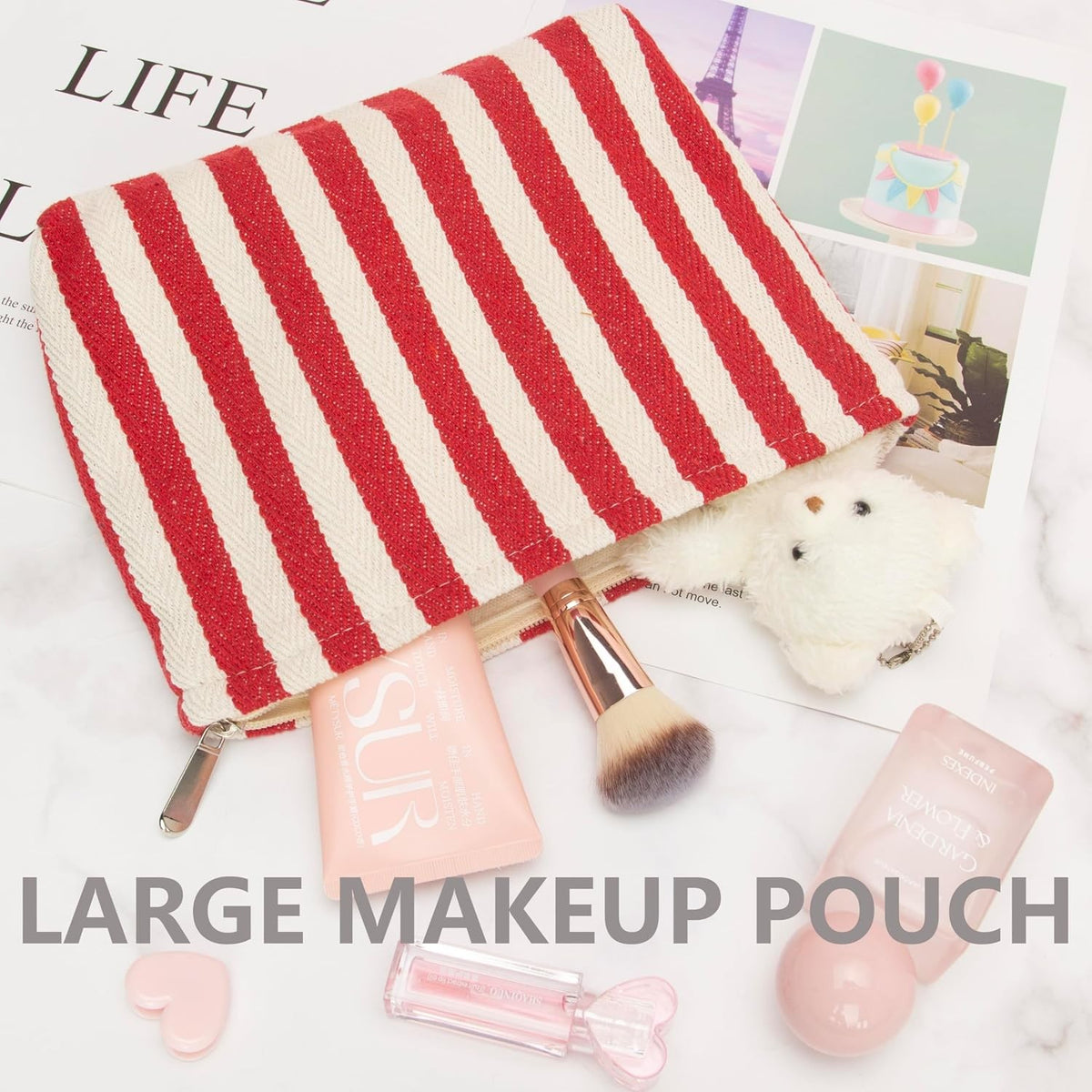 Slim Canvas-Lined Makeup Bag for Women – Zipper Cosmetic Pouch for Travel & Daily Use