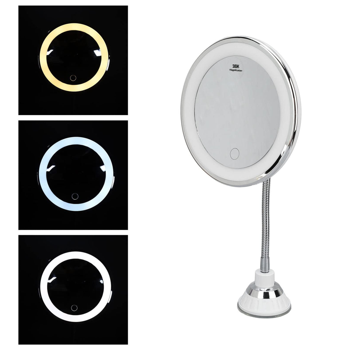 LED Makeup Mirror 10x Magnification, Wall Mount Round Reflector with 22 LEDs, USB/Battery Powered