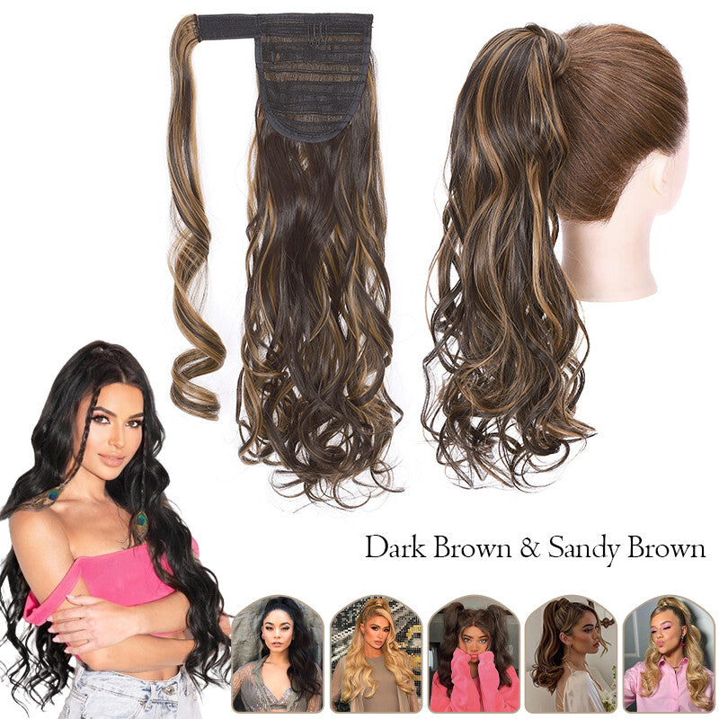 Mega Thick Wrap-On Ponytail Extensions - Natural Human Hair, Curly Wavy Straight