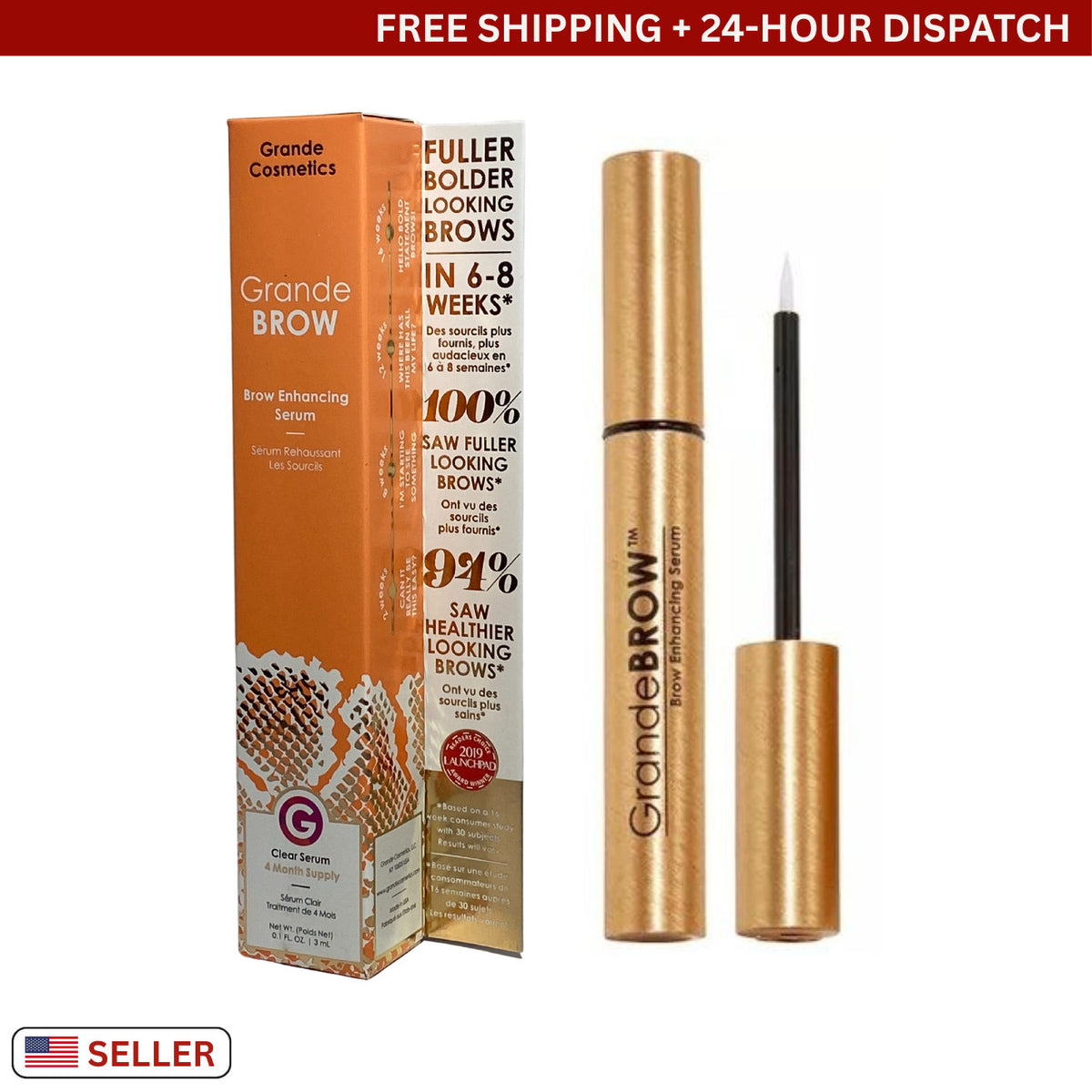Eyebrow Enhancing Serum for Fuller Thicker Brows - 0.1oz (3ml) 4-Month Supply