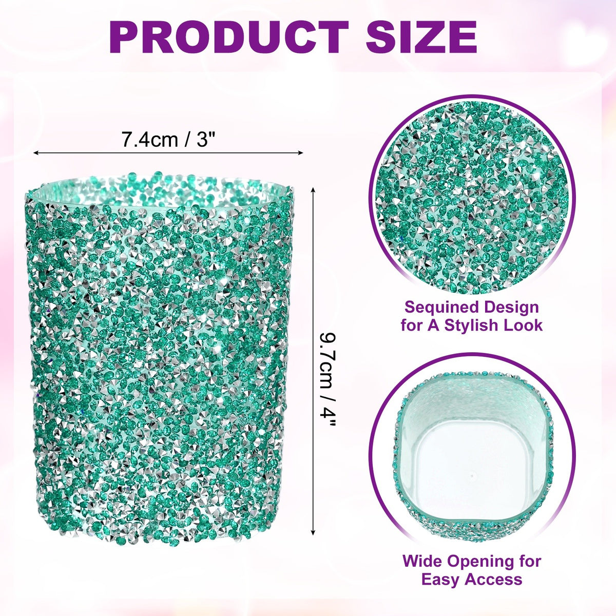Crystal Makeup Brush Holder Storage Box - Blue Rhinestone Pen Organizer