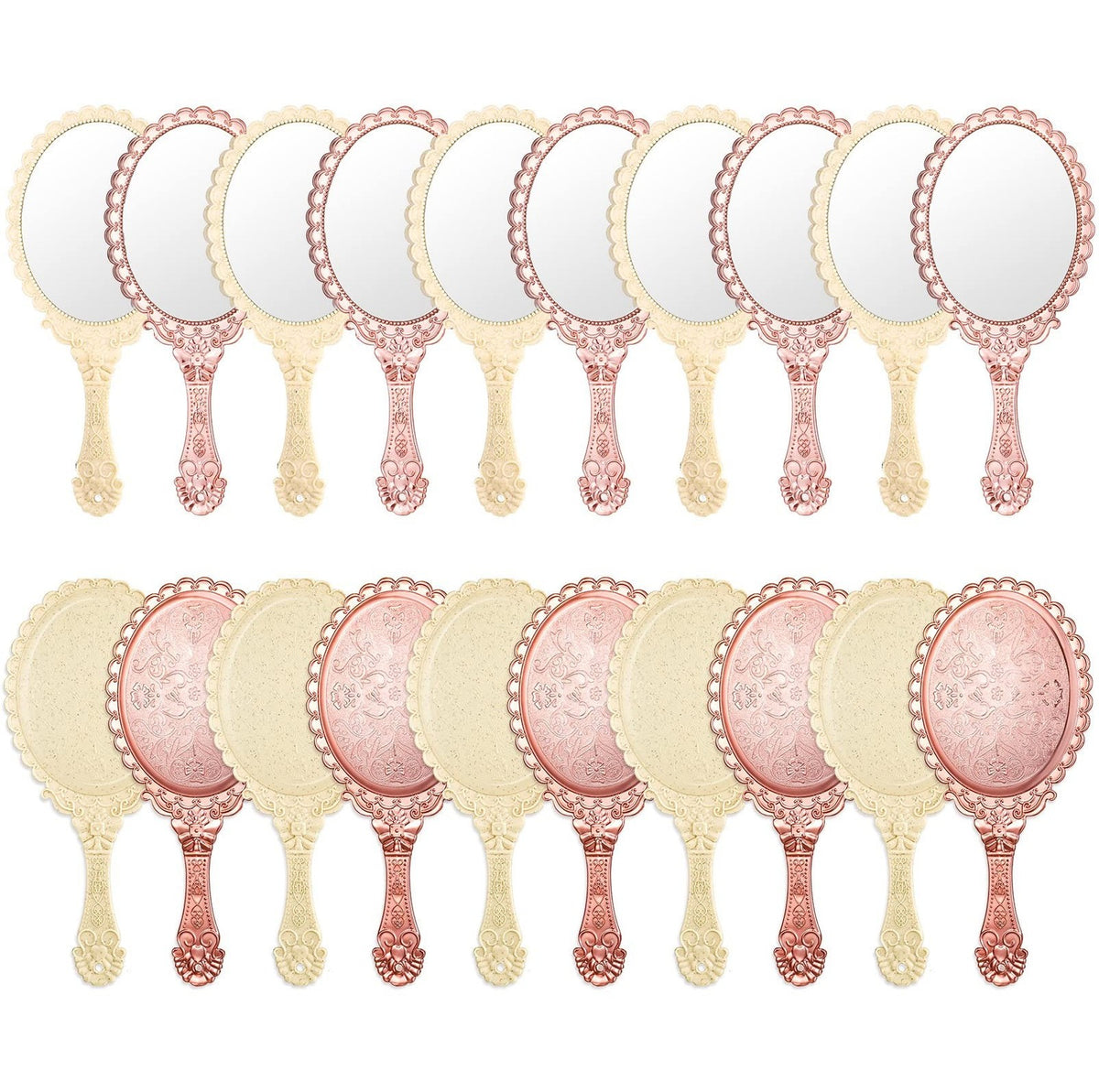 Vintage Handheld Makeup Mirrors Set - 20 Pieces with Handles, 9.8 Inches, Retro Flower Design