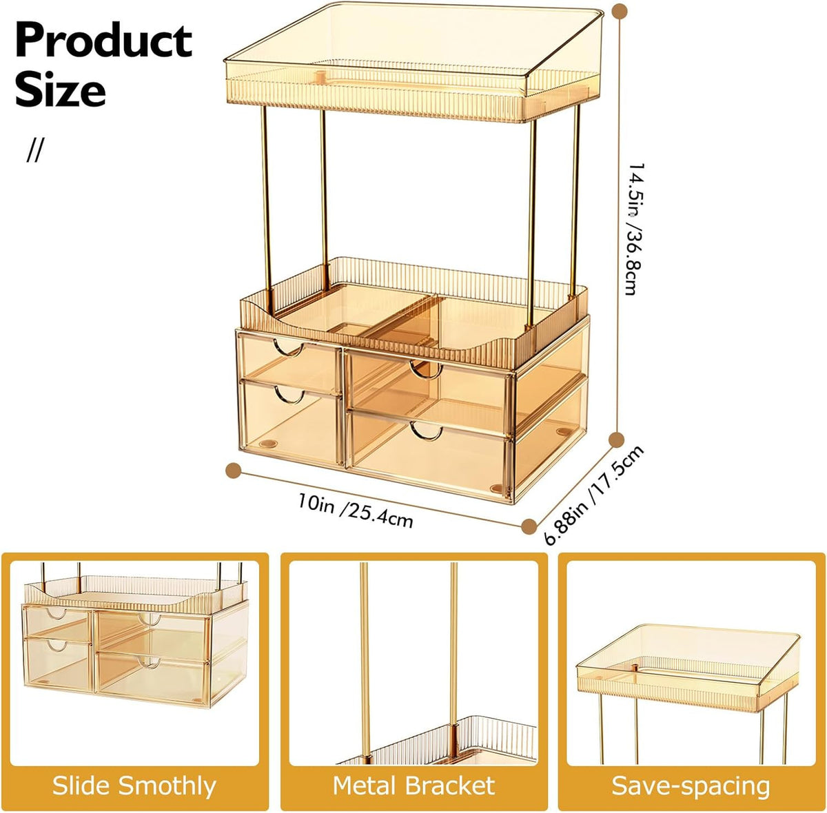 Transparent 4-Level Makeup Organizer with Drawers for Bathroom Storage