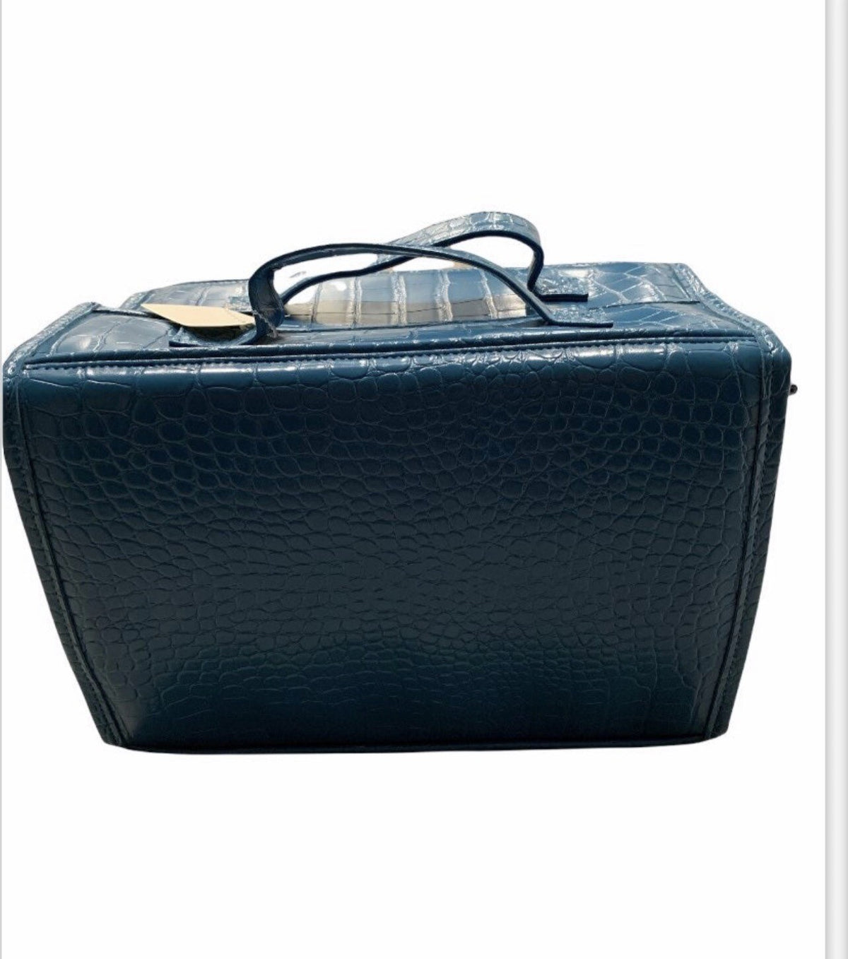 Large Croco Embossed Makeup Organizer Case with Handles - Blue