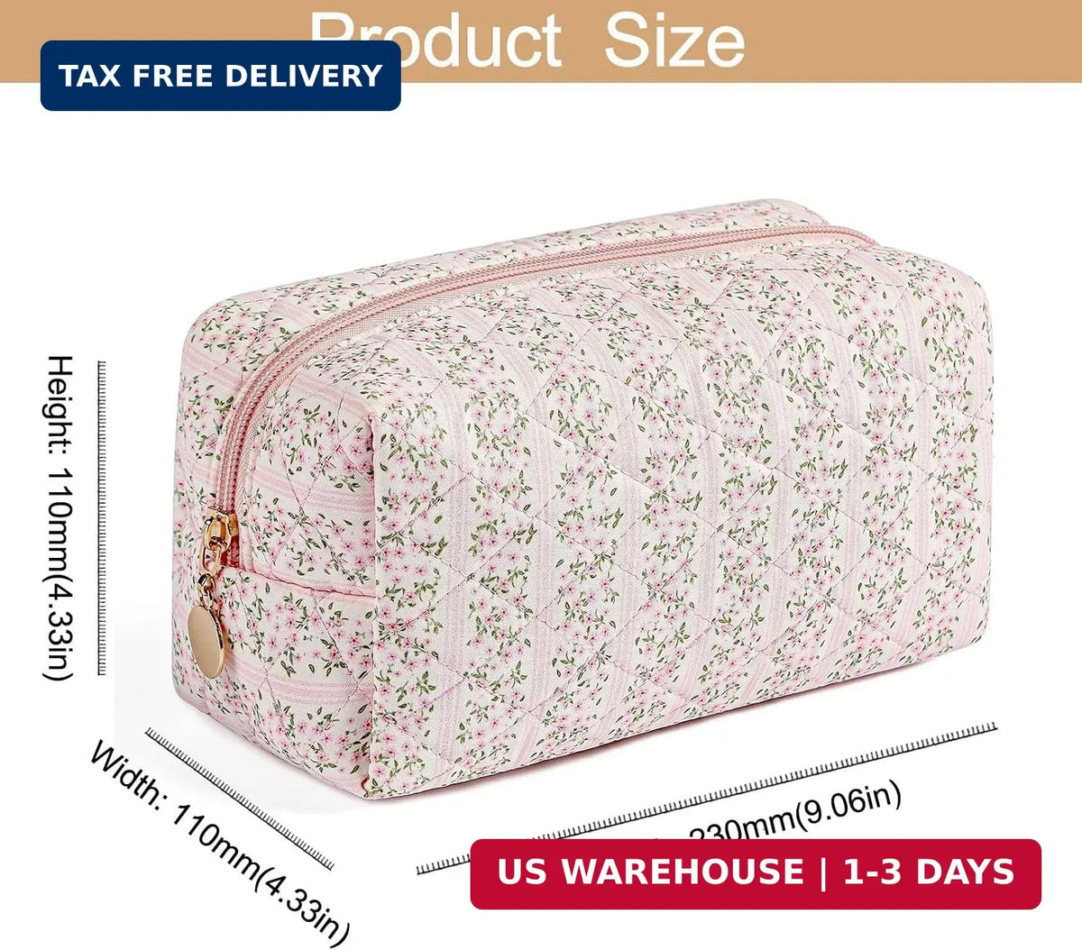 Travel Cosmetic Bag for Women Girls - Floral Zipper Makeup Organizer