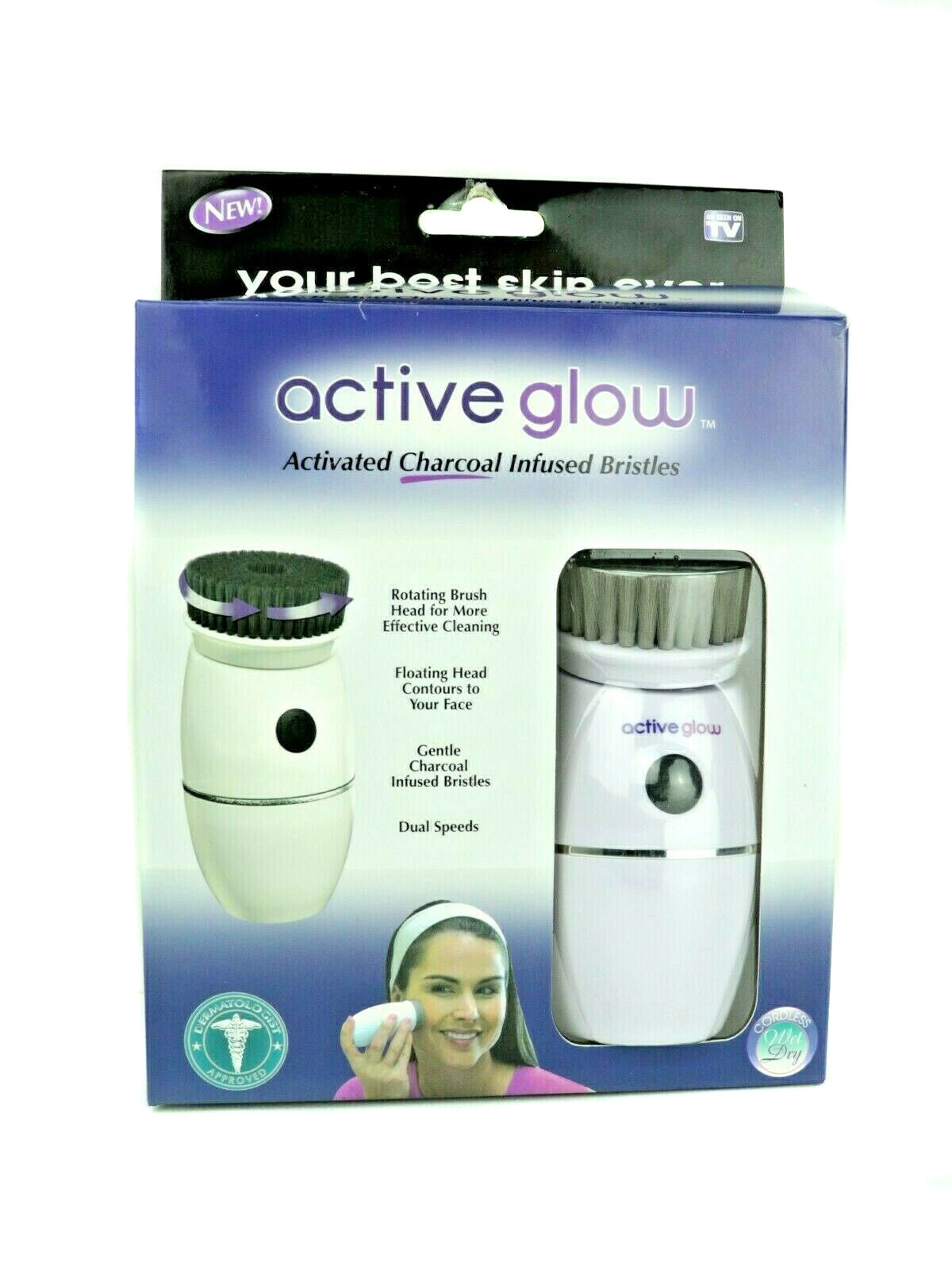 New in Box Active Glow Facial Cleansing Brush With Activated Charcoal