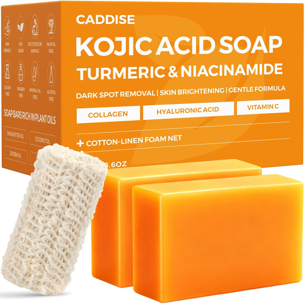 Kojic Acid Turmeric Soap with Sponge - Brightening Dark Spot Corrector, 4.3 oz Pack of 2