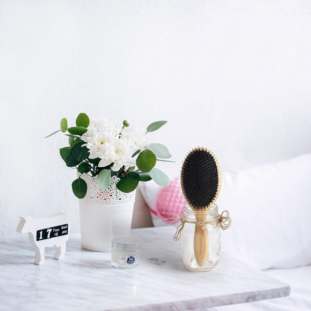 Anti-Dandruff Boar Bristle Hair Brush with Bamboo Handle - Gift Ready