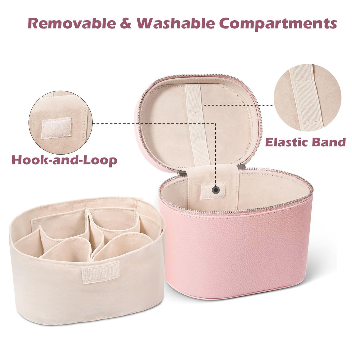 Large Capacity Leather Makeup Bag with Removable Washable Compartments, Waterproof Cosmetic Organizer