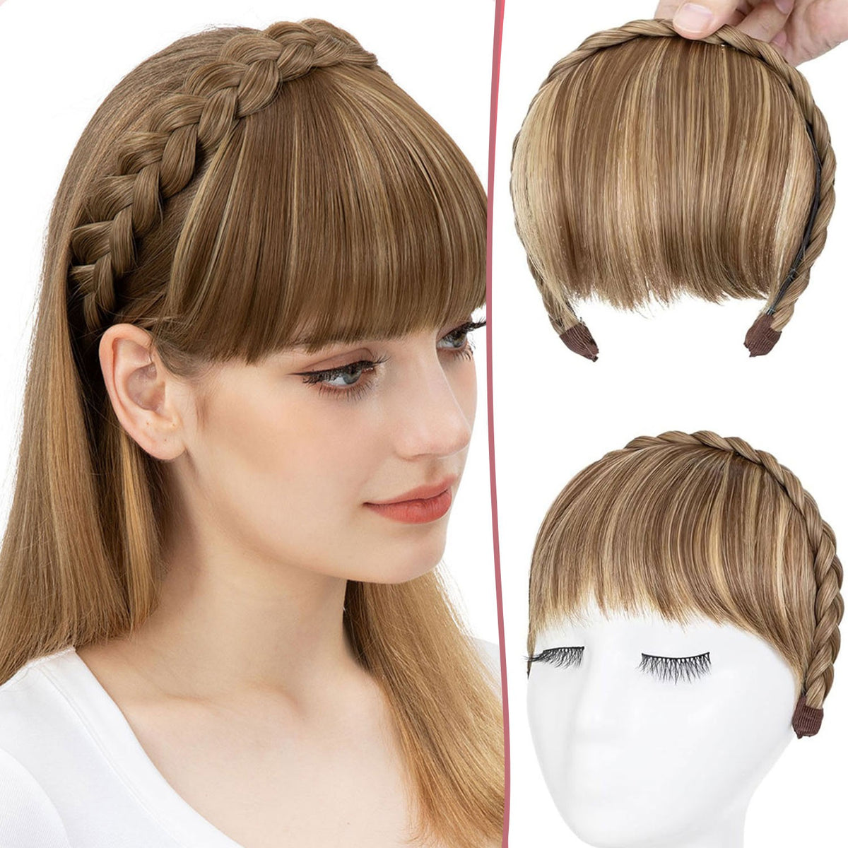 Braided Headband with Bangs Hair Extensions for Women and Girls