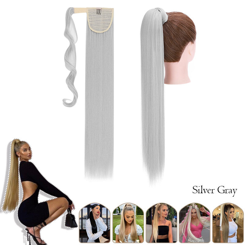 Mega Thick Wrap-On Ponytail Extensions - Natural Human Hair, Curly Wavy Straight