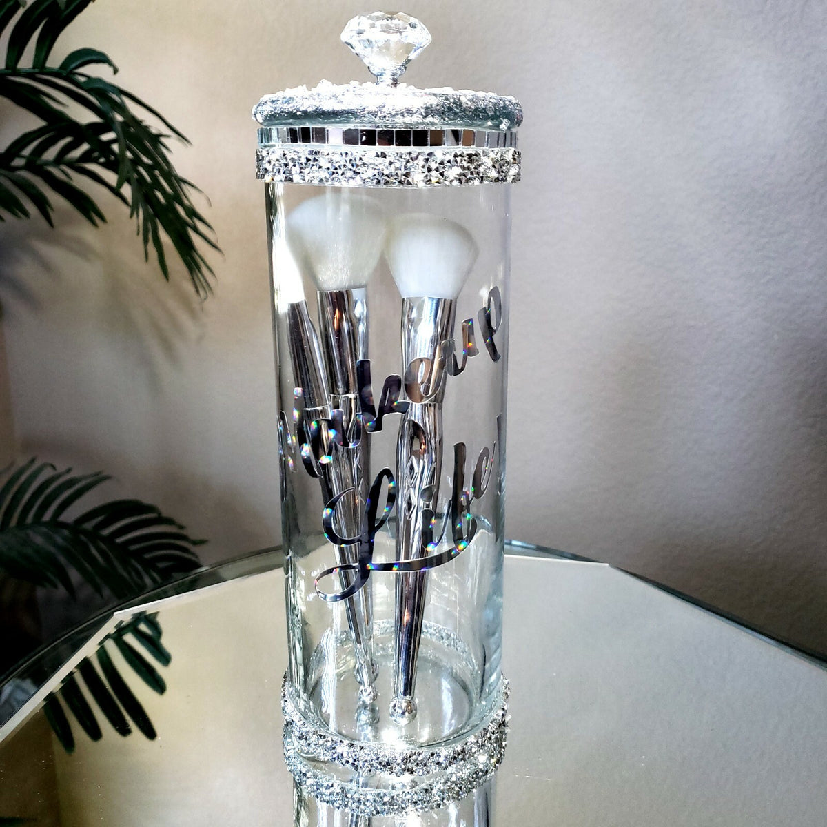 Makeup Brush Holder Organizer with Lid - Vanity Storage and Decor