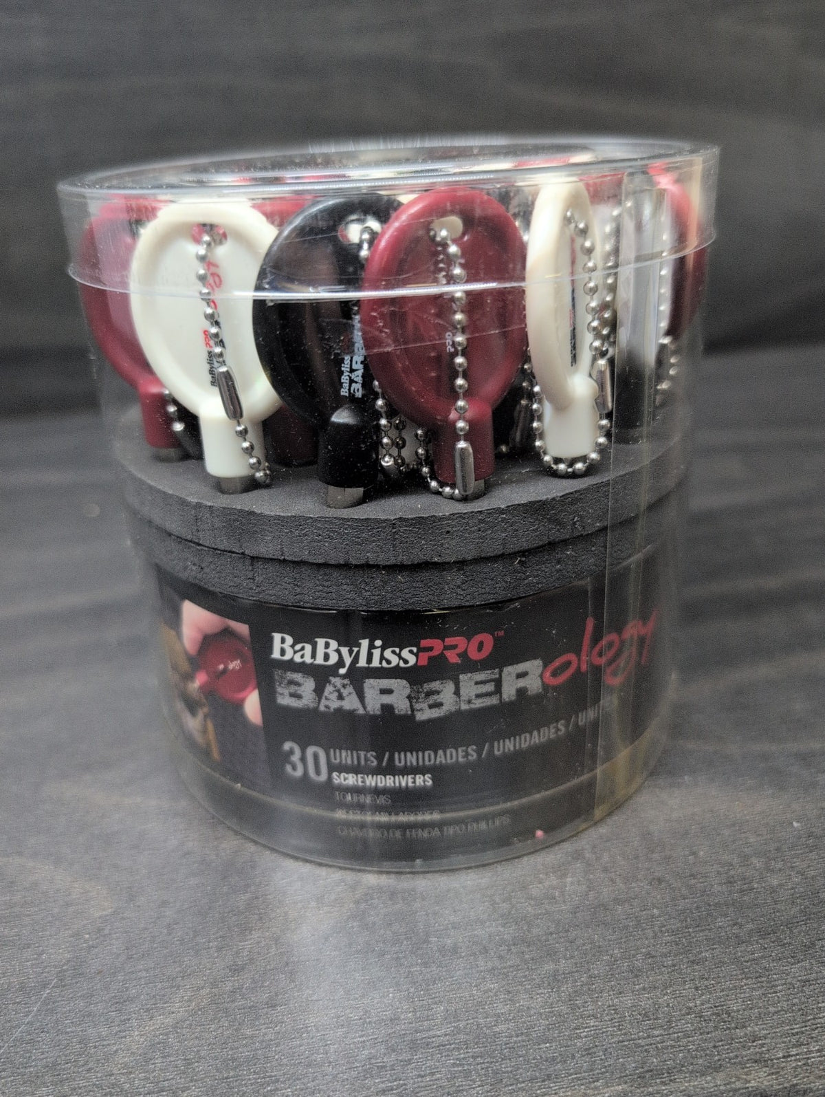 30 Pcs Babyliss Pro Screwdrivers Keychains Red Black & White - Barber Accessories