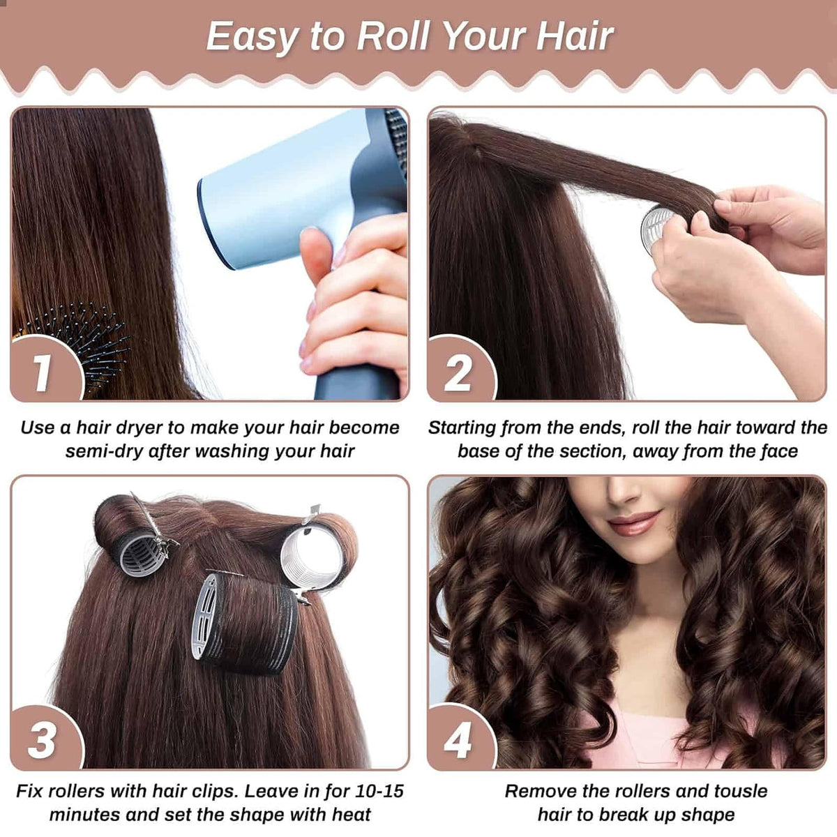 Self Grip Hair Curlers Set with 8 Large & Jumbo Sizes, 8 Clips for Long Hair