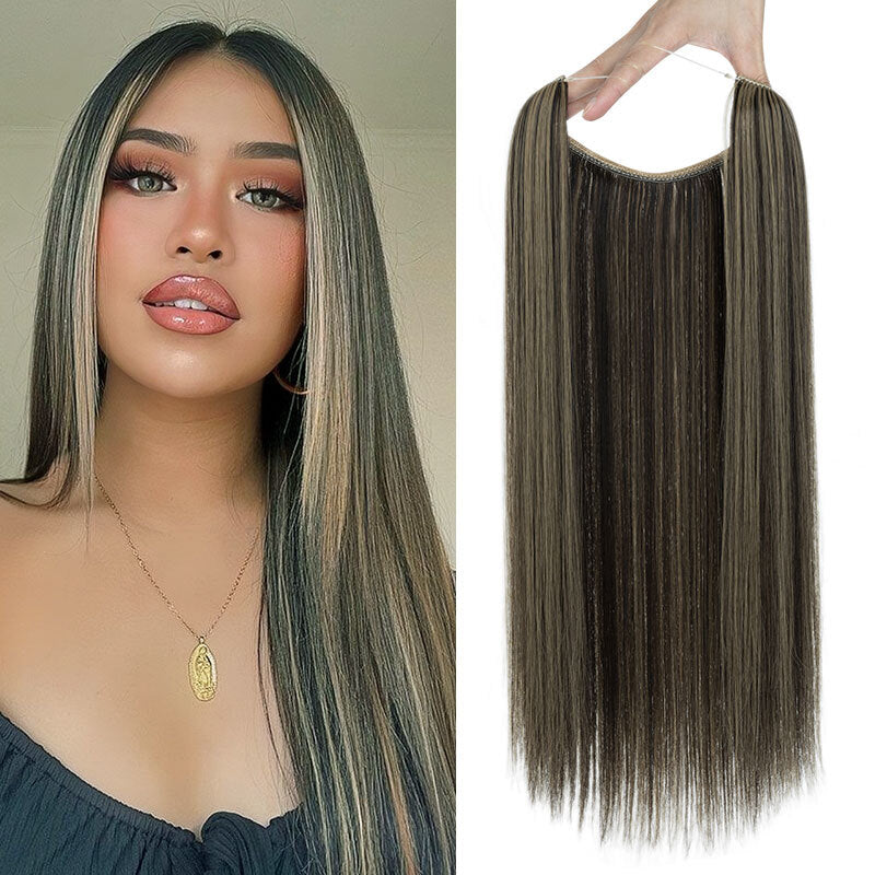 Invisible Wire Hair Extensions - Natural Synthetic Length & Body Wavy or Straight