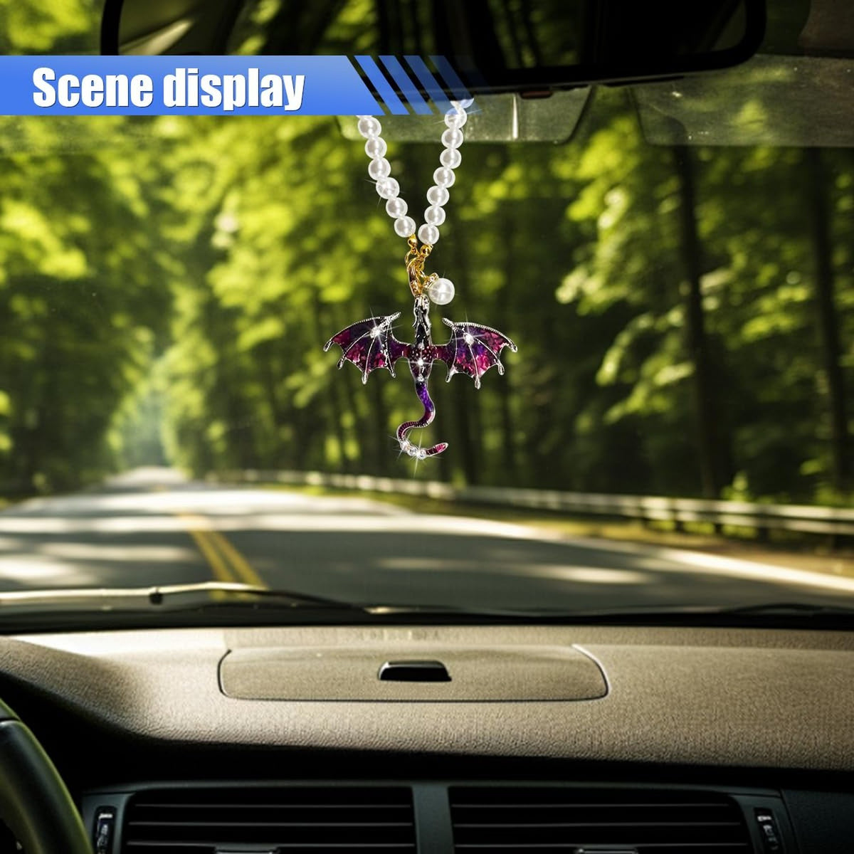 Bling Dragon Car Rear View Mirror Charm - Purple Auto Interior Decoration