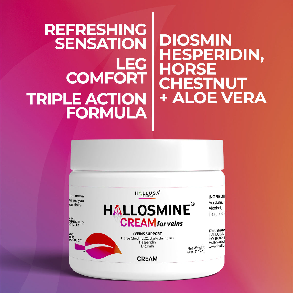 Varicose Veins Leg Cream - 4oz with Diosmin & Horse Chestnut