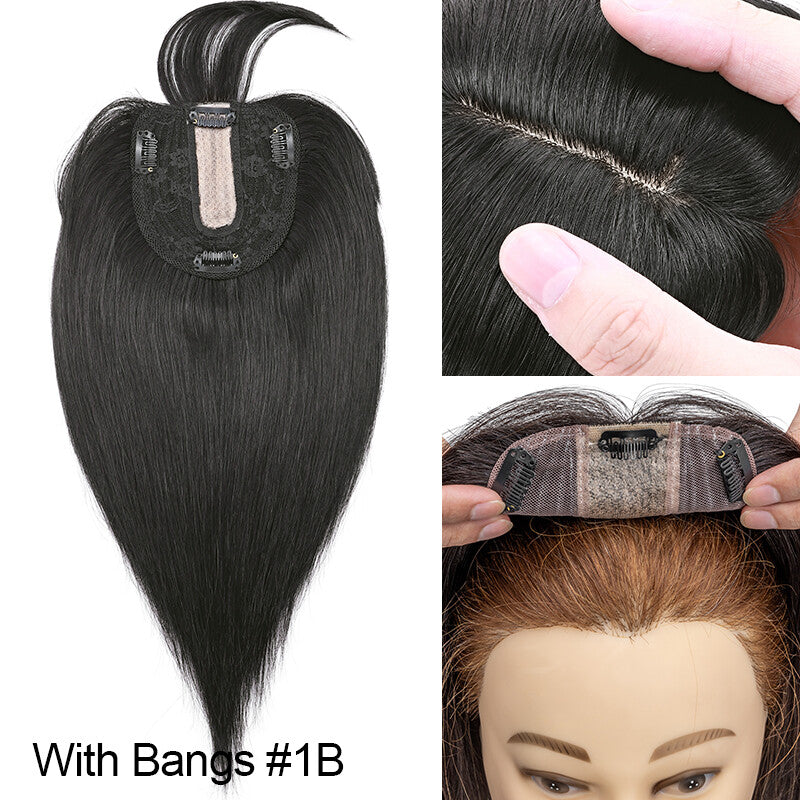 Remy Human Hair Topper Clip-In Hairpiece with Mesh Base & Claw Clips