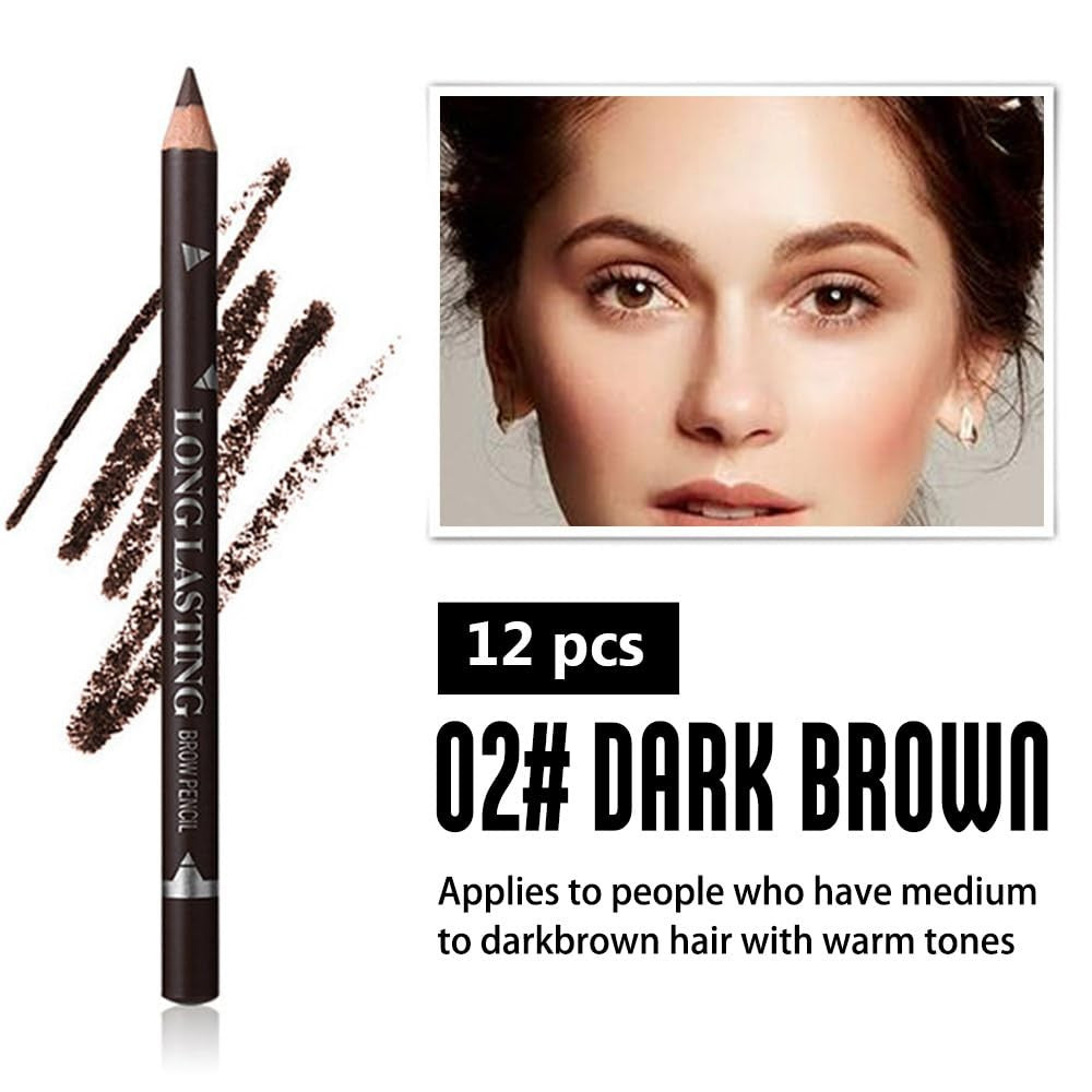Dark Brown Eyebrow Pencil Set - 12 Pencils for Natural Makeup & Eyeliner