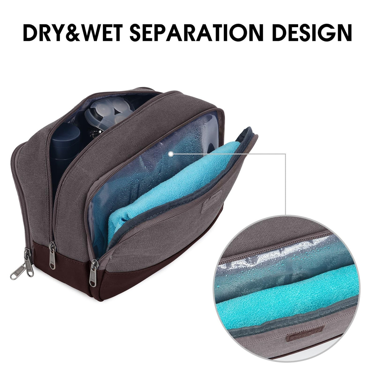 Large Travel Toiletry Bag Men Water Resistant Hanging Dopp Kit with Wet Dry Compartments