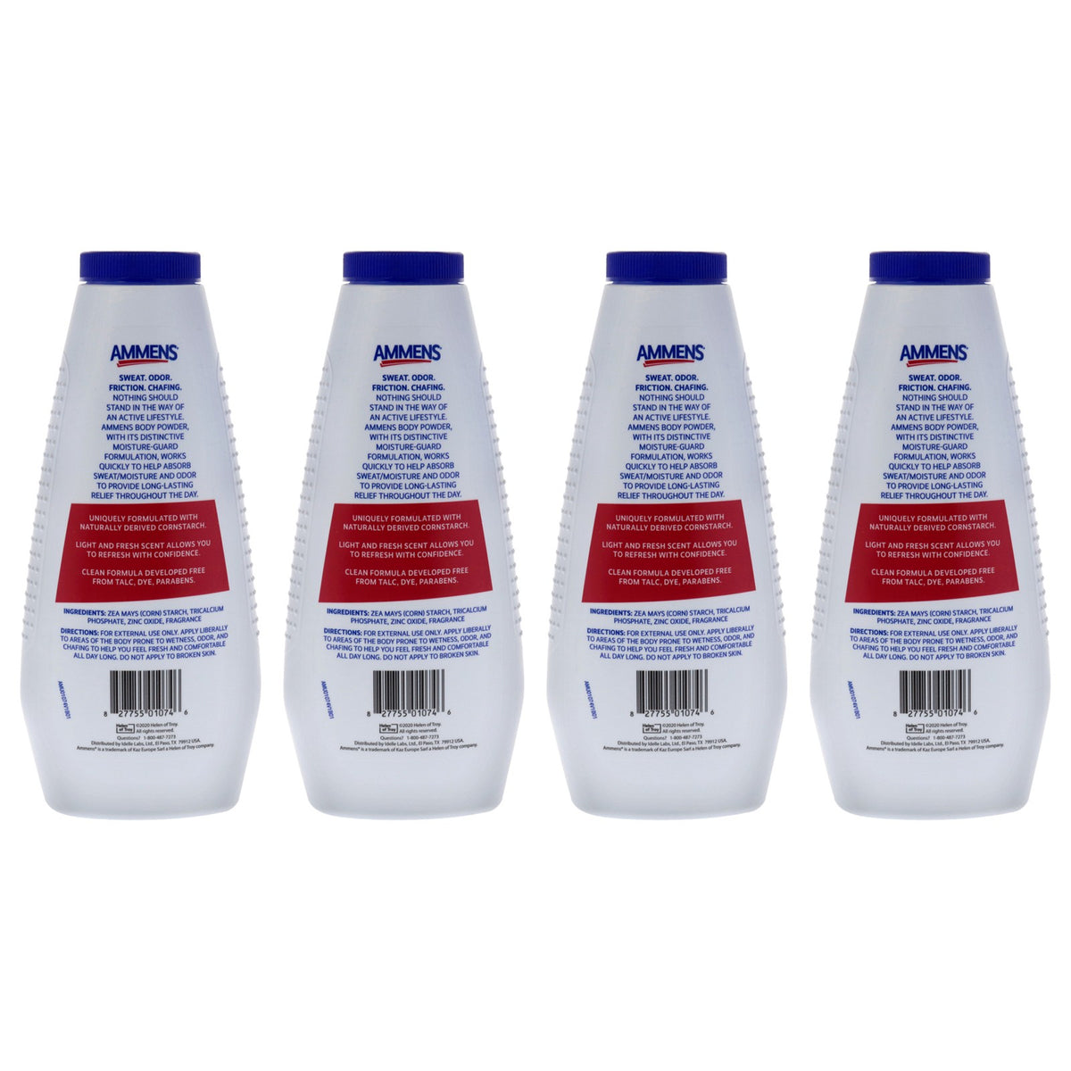 Unisex Body Powder Original by Ammens - 11 oz Pack of 4, Moisture-Absorbing