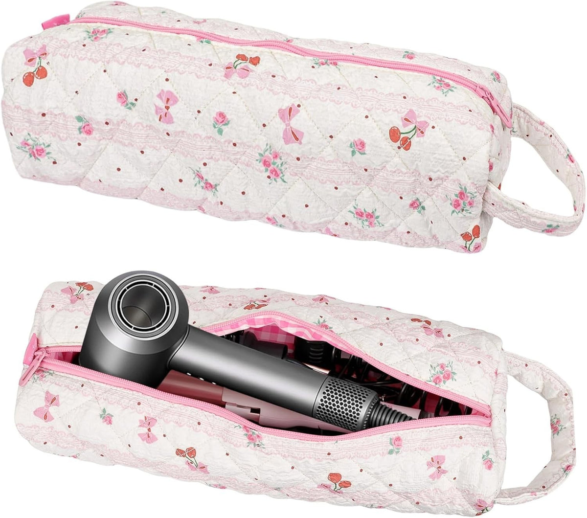 Travel Hair Tool Organizer Bag Pink Portable Dryer & Curling Iron Case