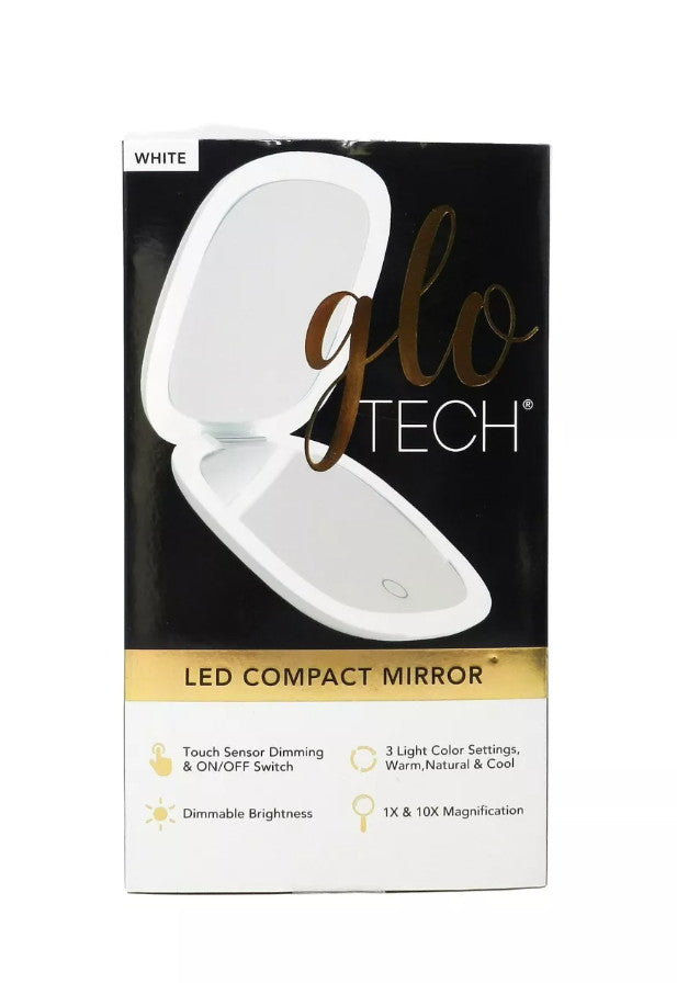 LED Compact Makeup Mirror with 1x & 10x Magnification — Portable, Dual Light
