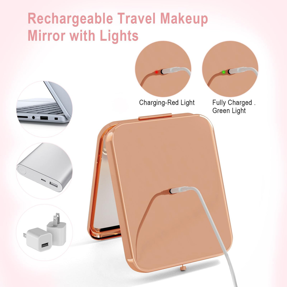 Lighted Compact Pocket Mirror with Magnification for Travel & Makeup