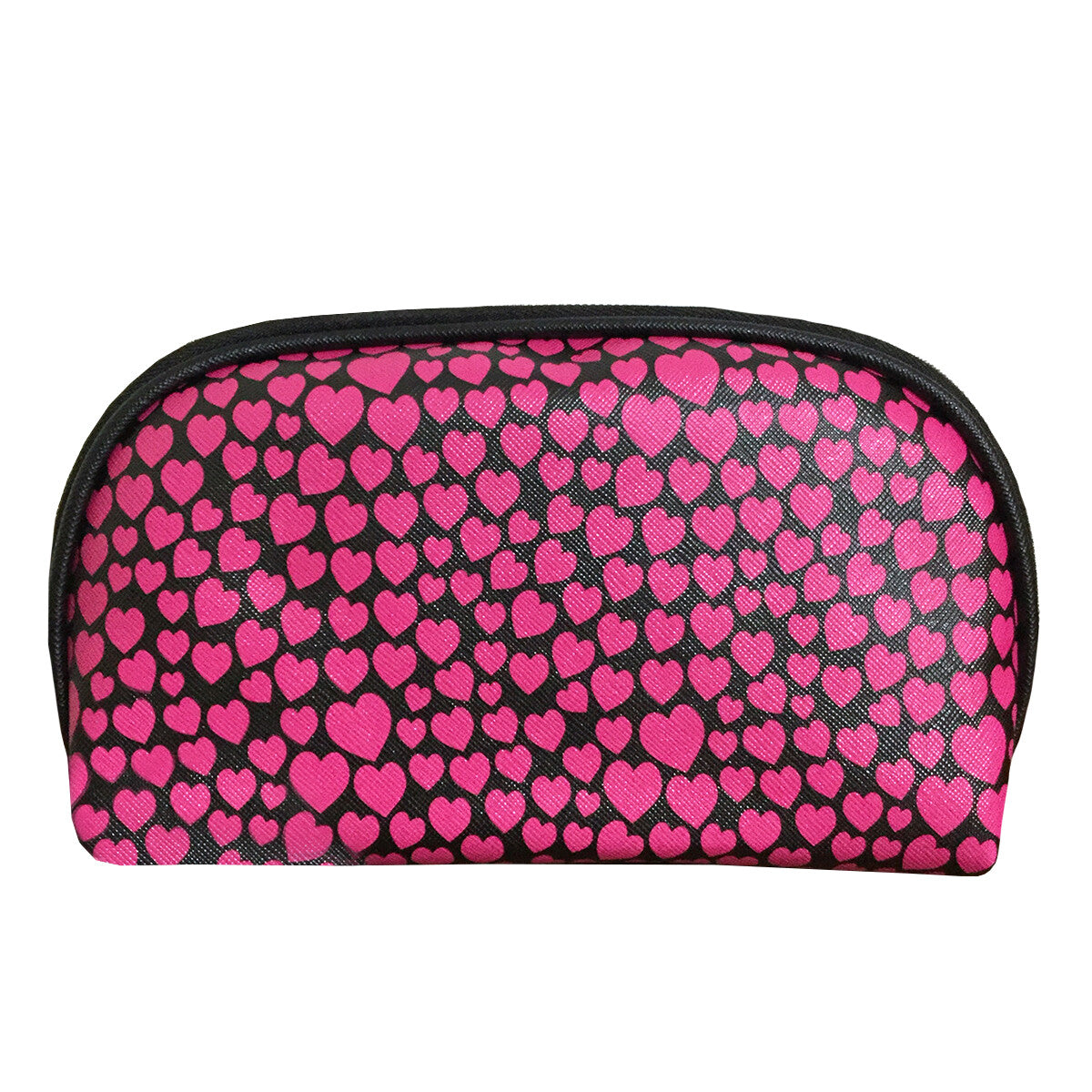 Pink Heart Double Zip Cosmetic Bag - Travel Organizer Pouch for Makeup & Toiletries