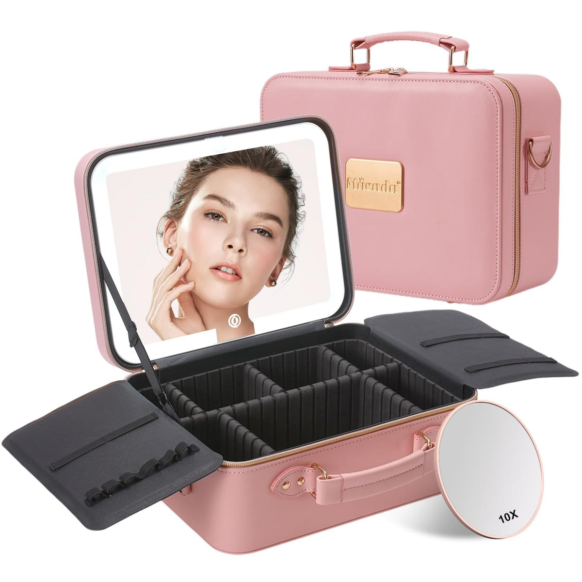 Travel Makeup Bag with LED Lighted Mirror - Waterproof Cosmetic Organizer