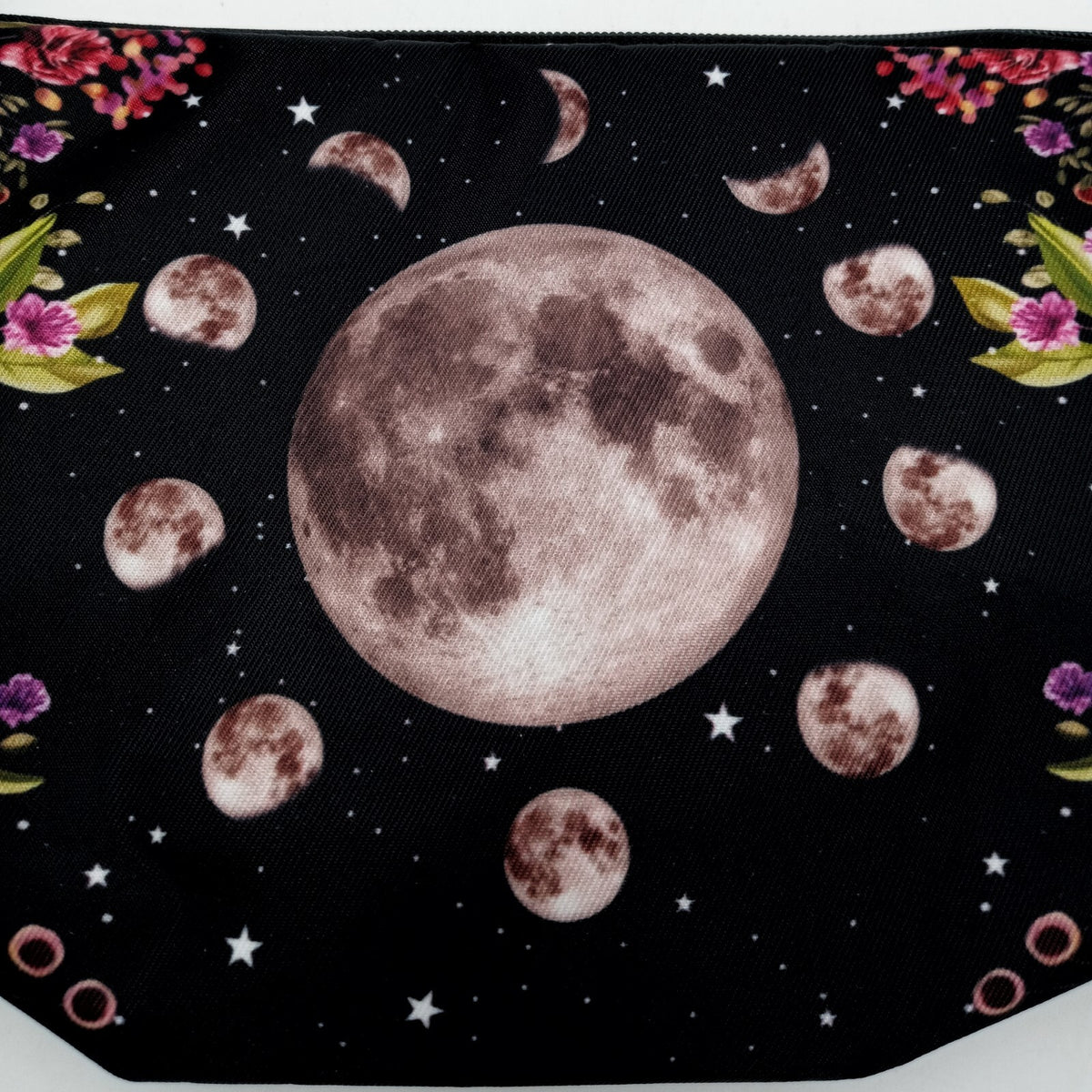 Moon Lunar Phases Floral Makeup Bag - Zippered Cosmetic Pouch
