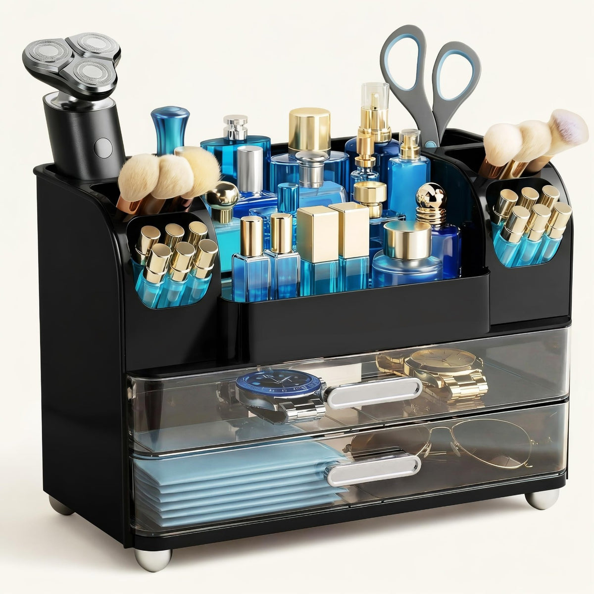 Makeup Organizer with Brush and Cosmetic Storage for Vanity and Bathroom