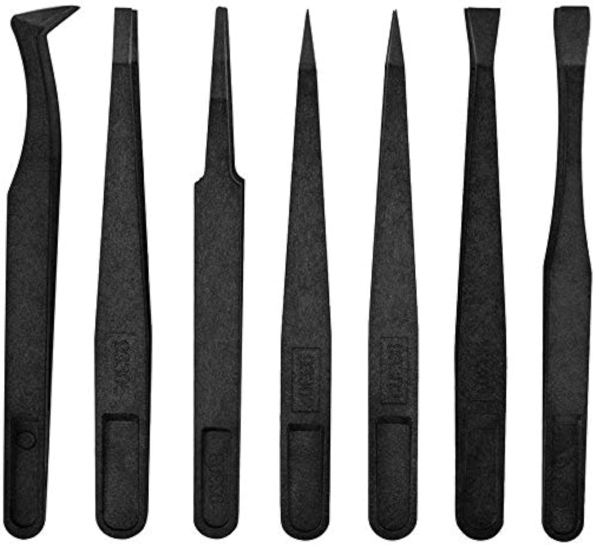 7-Pack Anti-Static Precision Tweezers - Plastic, ESD Safe, 115mm
